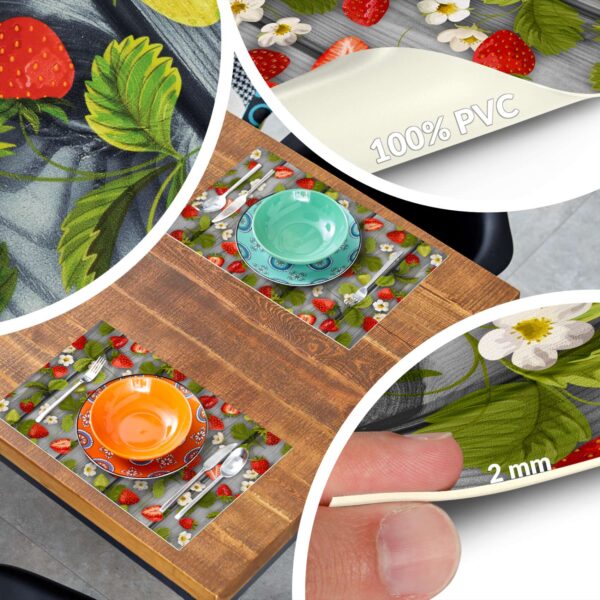 Tischset Platzsets Platzdeckchen abwaschbar Tischuntersetzer PVC hitzebeständig Gartenerdbeeren Holz Grau 35x50cm