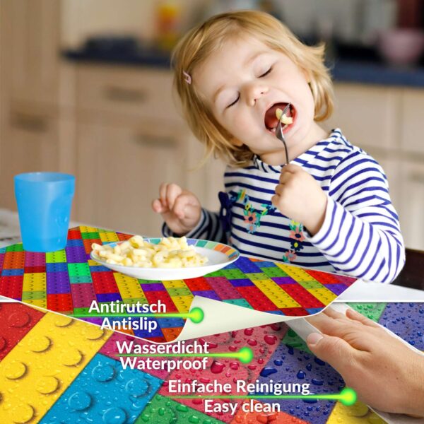 Tischset Platzsets Platzdeckchen abwaschbar Tischuntersetzer PVC hitzebeständig Bunte Bausteine 35x50cm