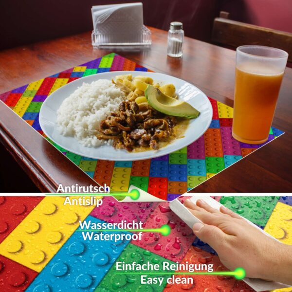 Tischset Platzsets Platzdeckchen abwaschbar Tischuntersetzer PVC hitzebeständig Bunte Bausteine 35x50cm