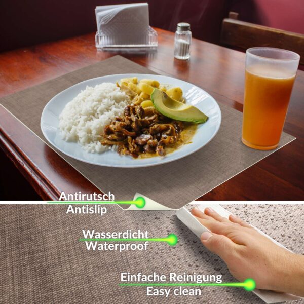Tischset Platzsets Platzdeckchen abwaschbar Tischuntersetzer PVC hitzebeständig Uni Leinen Braun 35x50cm