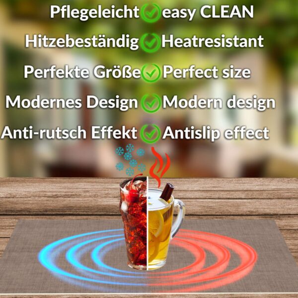 Tischset Platzsets Platzdeckchen abwaschbar Tischuntersetzer PVC hitzebeständig Uni Leinen Braun 35x50cm