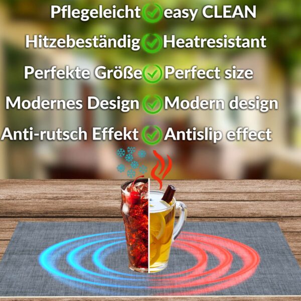 Tischset Platzsets Platzdeckchen abwaschbar Tischuntersetzer PVC hitzebeständig Uni Leinen Dark 35x50cm