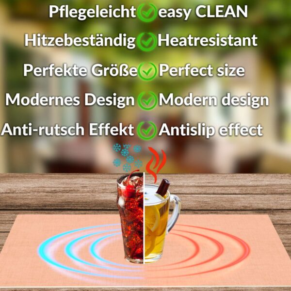 Tischset Platzsets Platzdeckchen abwaschbar Tischuntersetzer PVC hitzebeständig Uni Leinen peach 35x50cm