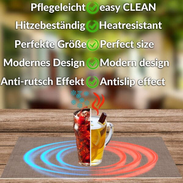 Tischset Platzset Platzdeckchen abwaschbar Tischuntersetzer PVC hitzebeständig Uni Leinen Braun 30x45cm