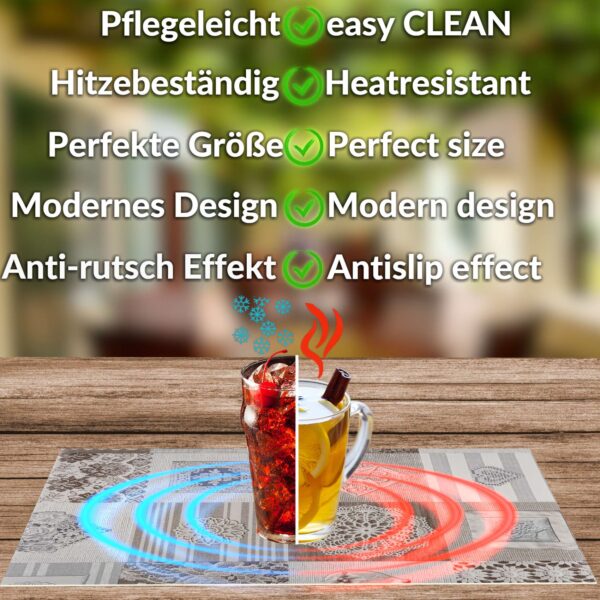 Tischset Platzsets Platzdeckchen abwaschbar Tischuntersetzer PVC hitzebeständig Patchwork Holz Liebe 30x45cm