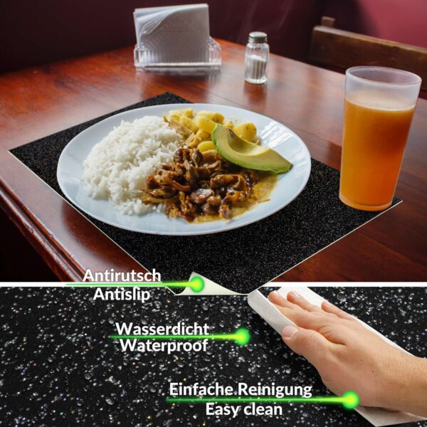 Tischset Platzset Platzdeckchen abwaschbar Tischuntersetzer PVC hitzebeständig Glitzer Uni Schwarz 30x45cm