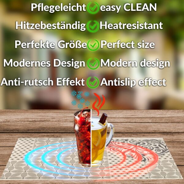 Tischset Platzsets Platzdeckchen abwaschbar Tischuntersetzer PVC hitzebeständig Beige Ornament 30x45cm