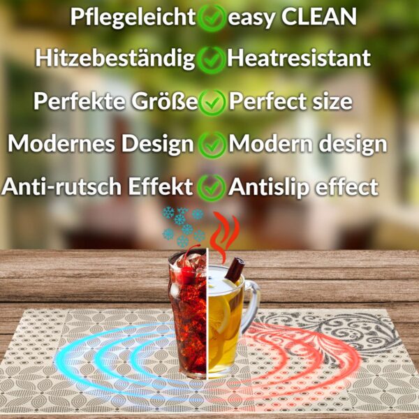 Tischset Platzsets Platzdeckchen abwaschbar Tischuntersetzer PVC hitzebeständig Beige Ornament 35x50cm