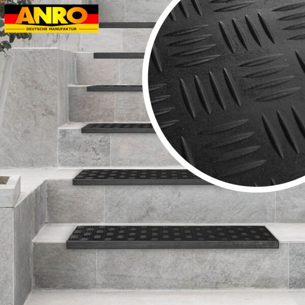 Gummi Stufenmatte mit Kantenschutz Riffelblechmuster Trittschutz Treppenstufen 75x25x2,5cm