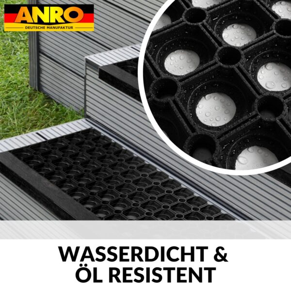 Gummi Stufenmatte mit Kantenschutz Ringgummi Lochmuster Drainage Treppenstuffen 75x25x3cm
