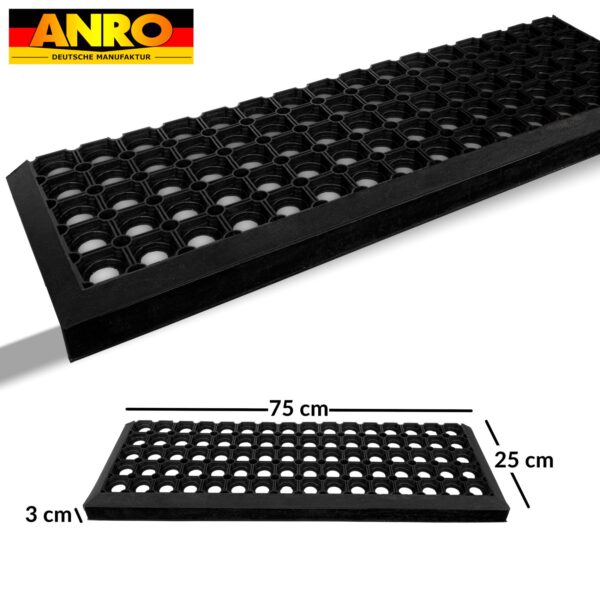 Gummi Stufenmatte mit Kantenschutz Ringgummi Lochmuster Drainage Treppenstuffen 75x25x3cm