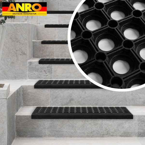 Gummi Stufenmatte mit Kantenschutz Ringgummi Lochmuster Drainage Treppenstuffen 75x25x3cm