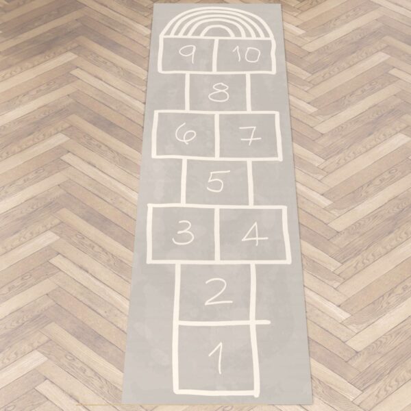 Spielmatte Teppich Läufer Flur Hüpfspiel Hüpfkästchen Spielteppich abwaschbar Spring Kreuz Grau 67x240cm