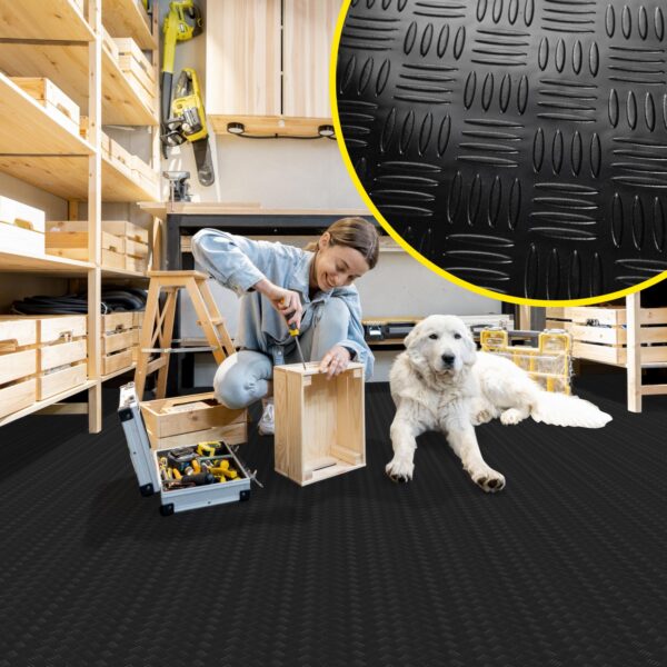 PVC Bodenbelag Meterware Vinylboden Dionis Industriebodenbelag Rollenware 1,5mm Stärke Riffelblech Schwarz / Silber / Anthrazit Breite 100cm