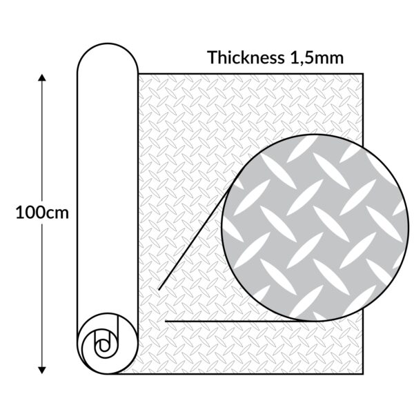 PVC Bodenbelag Meterware Dionis Vinylboden Industriebodenbelag Rollenware 1,5mm Stärke Tränenblech Schwarz / Silber / Anthrazit Breite 100cm