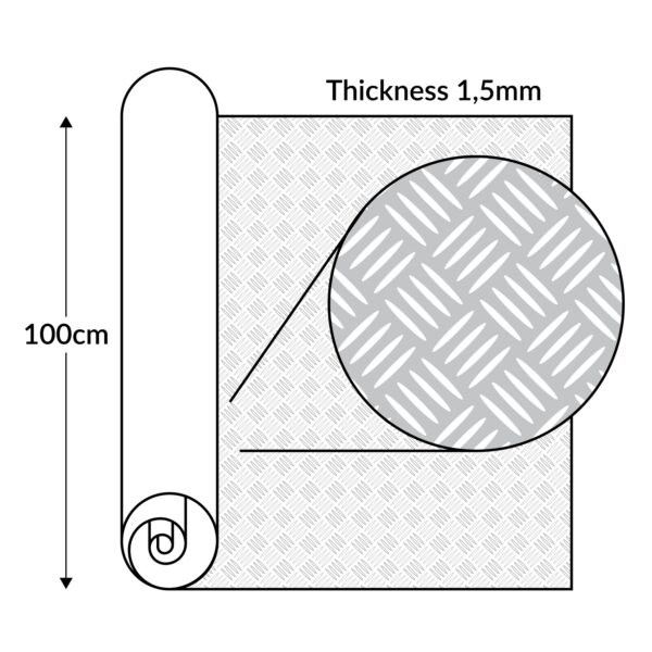 PVC Bodenbelag Meterware Vinylboden Dionis Industriebodenbelag Rollenware 1,5mm Stärke Riffelblech Schwarz / Silber / Anthrazit Breite 100cm