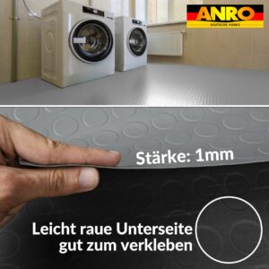 PVC Bodenbelag Noppenbelag Noppen Uni Grau 1mm Meterware 140cm Breite Antirutschmatte