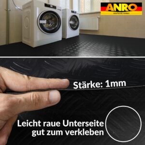 PVC Bodenbelag Vinylboden Meterware Riffelblech Tränenblechoptik Schwarz 1mm 140cm Breite Antirutschmatte