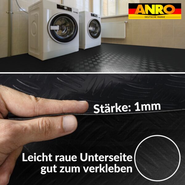 PVC Bodenbelag Vinylboden Meterware Riffelblech Tränenblechoptik Schwarz 1mm 140cm Breite Antirutschmatte
