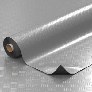 PVC Boden Bodenbelag Vinylboden Riffelblech Tränenblechoptik Silber 1mm Meterware 140cm Breite