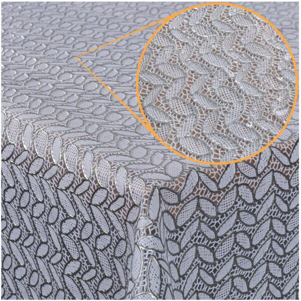 Abwaschbare Tischdecke Lace Vinyl Häkelspitze Optik Spitzentischdecken Blätterchen Silber
