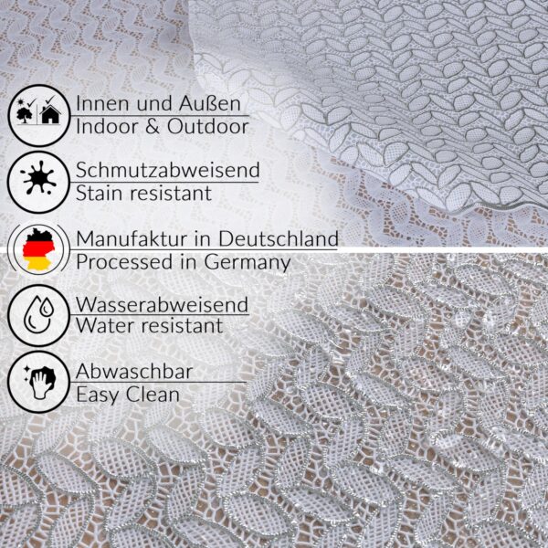 Abwaschbare Tischdecke Lace Vinyl Häkelspitze Optik Spitzentischdecken Blätterchen Silber
