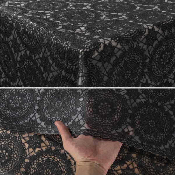 Abwaschbare Tischdecke Lace Vinyl Häkelspitze Optik Spitzentischdecken Mandala Schwarz