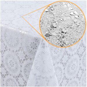 Tischdecke abwaschbar Lace Vinyl Häkel Spitze Optik Kreise Weiß