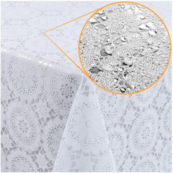 Tischdecke abwaschbar Lace Vinyl Häkel Spitze Optik Kreise Weiß