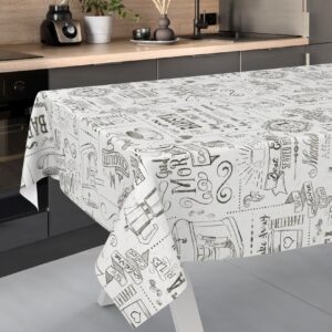 Wachstischdecke Wachstuch Tischdecke Wachstuch Meterware Tischdecke abwaschbar Gartentischdecke Barista Weiß