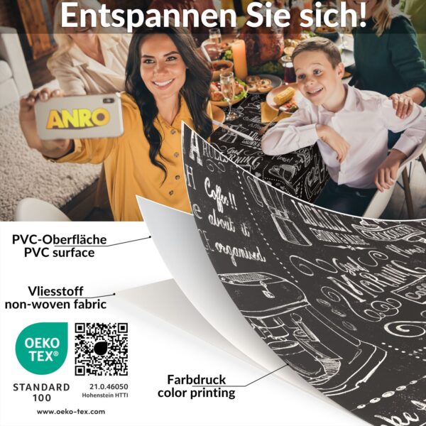 Wachstischdecke Wachstuch Tischdecke Wachstuch Meterware Tischdecke abwaschbar Gartentischdecke Barista Schwarz