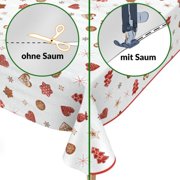 Weihnachtstischdecke Wachstuch abwaschbar Weihnachten Lebkuchen Schneeflocken Rot Weiß