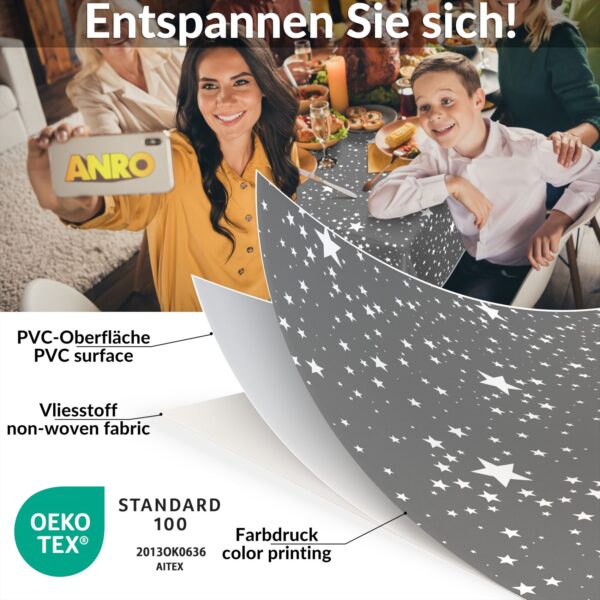 Weihnachtstischdecke Wachstuch Tischdecke Weihnachten abwaschbar Stern Motiv Grau