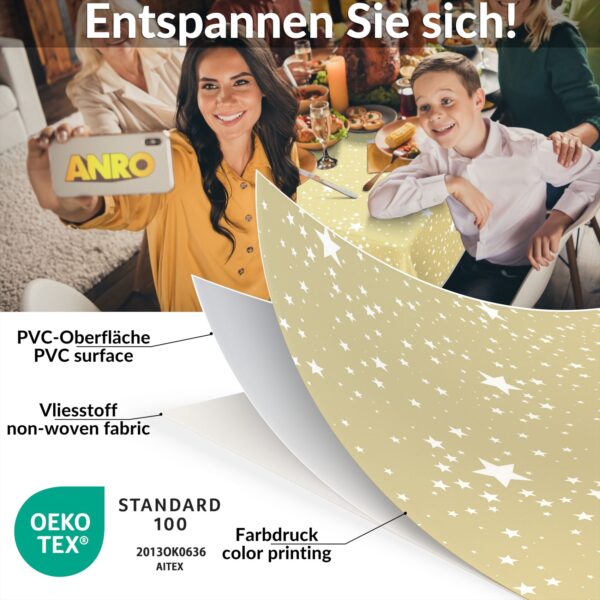 Weihnachtstischdecke Wachstuch Tischdecke Tischdecke Weihnachten abwaschbar Stern Motiv Beige