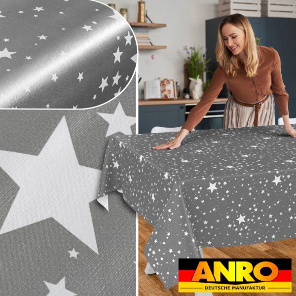 Weihnachtstischdecke Wachstuch Tischdecke Weihnachten abwaschbar Stern Motiv Grau