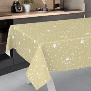 Weihnachtstischdecke Wachstuch Tischdecke Tischdecke Weihnachten abwaschbar Stern Motiv Beige