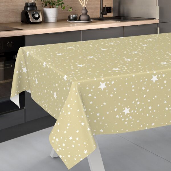 Weihnachtstischdecke Wachstuch Tischdecke Tischdecke Weihnachten abwaschbar Stern Motiv Beige