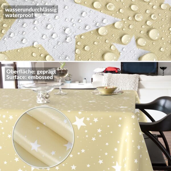Weihnachtstischdecke Wachstuch Tischdecke Tischdecke Weihnachten abwaschbar Stern Motiv Beige