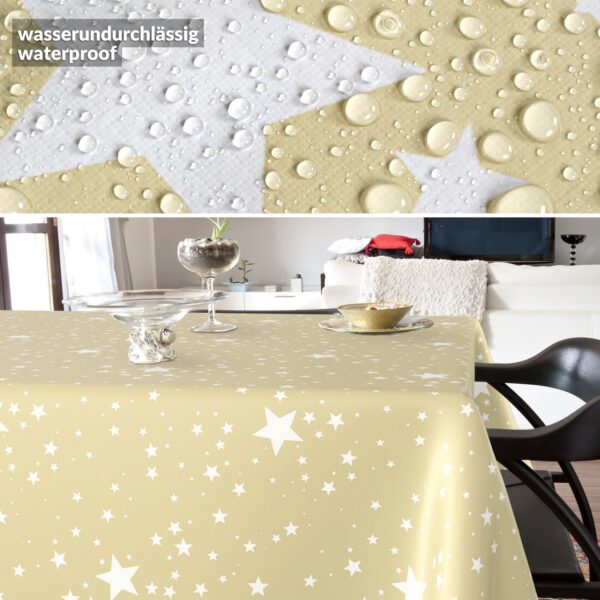Weihnachtstischdecke Wachstuch Tischdecke Tischdecke Weihnachten abwaschbar Stern Motiv Beige