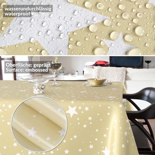 Weihnachtstischdecke Wachstuch Tischdecke Tischdecke Weihnachten abwaschbar Stern Motiv Beige