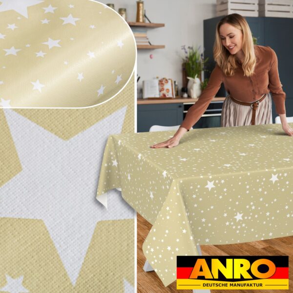 Weihnachtstischdecke Wachstuch Tischdecke Tischdecke Weihnachten abwaschbar Stern Motiv Beige