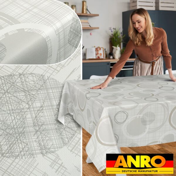 Tischdecke Ornamente Kreise Hellgrau abwischbar Wachstuch Wachstuchtischdecke
