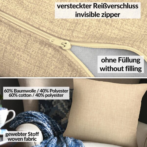 Kissenbezüge Leinenoptik Sofakissen Dekokissen 4 Größen mit & ohne Füllung Creme