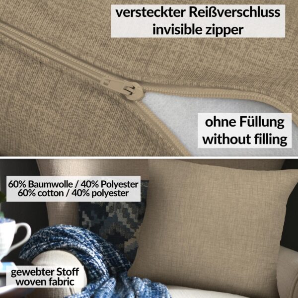 Kissenbezüge Leinenoptik Sofakissen Dekokissen 4 Größen mit & ohne Füllung Beigegrau