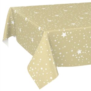 Weihnachtstischdecke Wachstuch Tischdecke Tischdecke Weihnachten abwaschbar Stern Motiv Beige