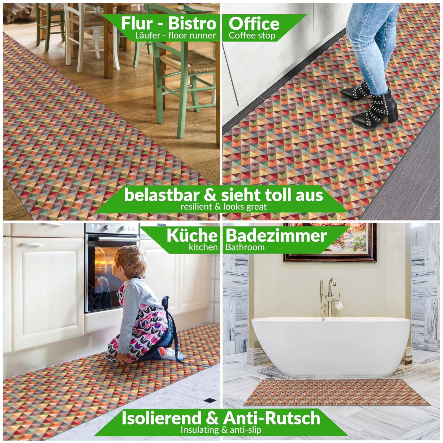 GTPSNIZW_50 Küchenläufer Teppichläufer Küchenteppich Läufer Flur Rauten 65cm rutschfest