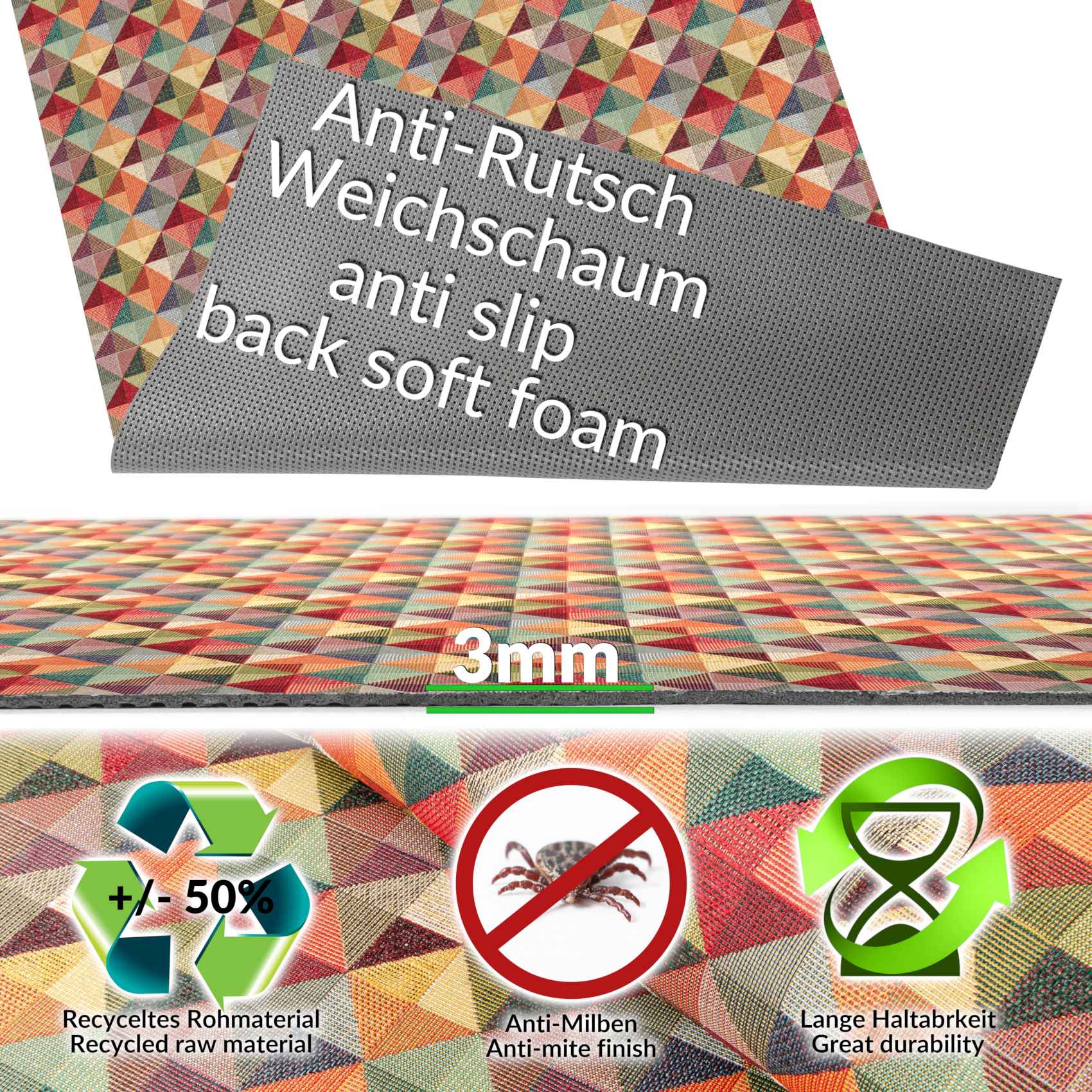 GTPSNIZW_20 Küchenläufer Teppichläufer Küchenteppich Läufer Flur Rauten 65cm rutschfest