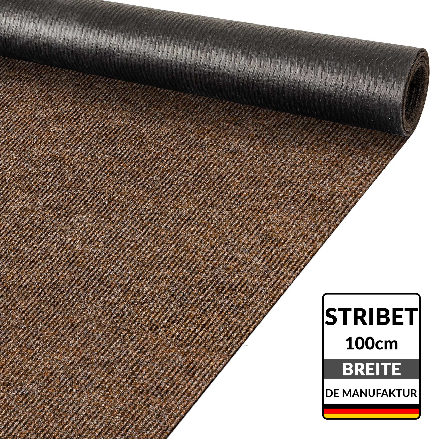 STRIBRAU_10 Flurläufer Fahrzeugteppich Schmutzfangmatte Sauberlaufmatte Läufer rutschfest STRIBET Breite 100cm Dunkelbraun