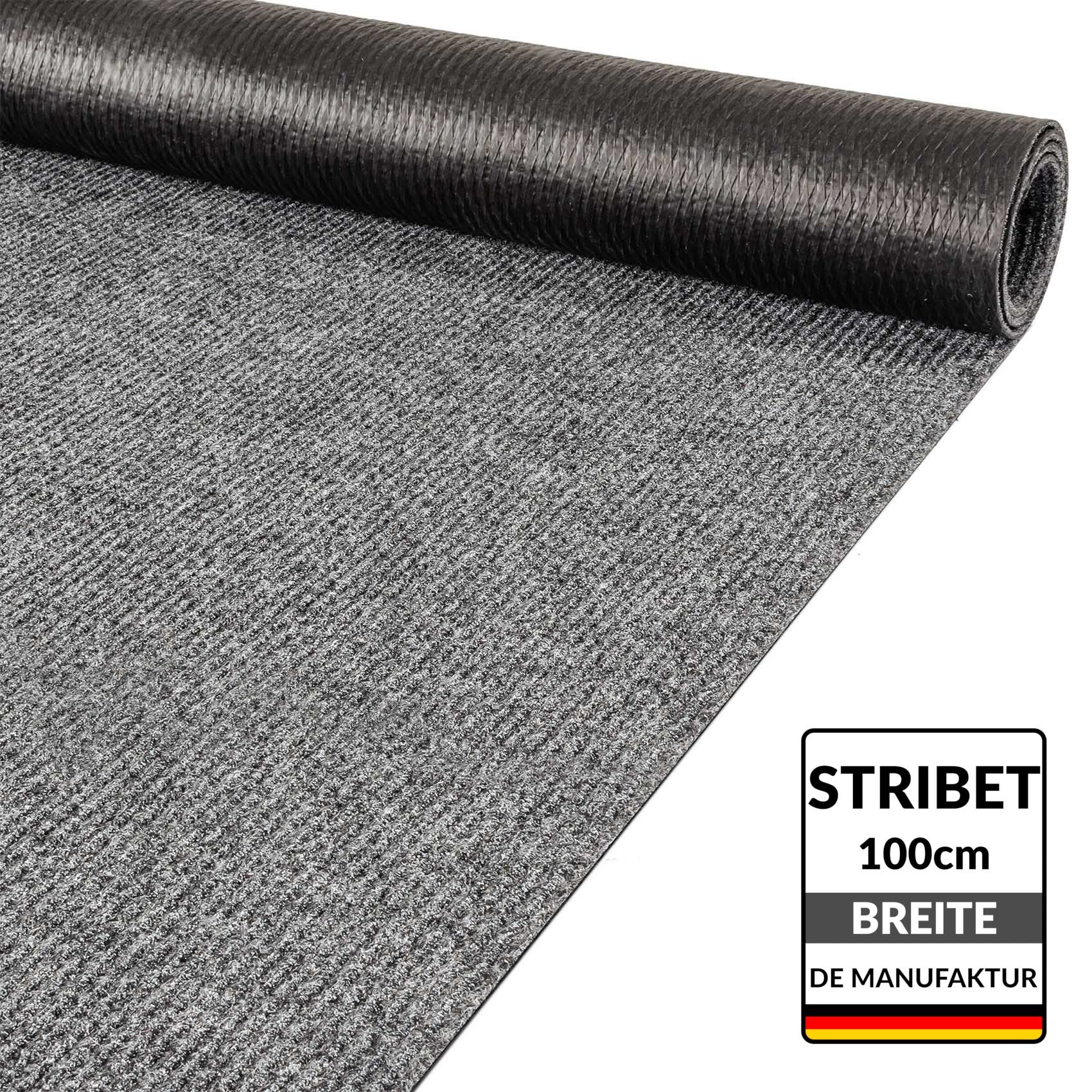 STRIGRAU_10 Flurläufer Fahrzeugteppich Schmutzfangmatte Sauberlaufmatte Läufer rutschfest STRIBET Breite 100cm Grau