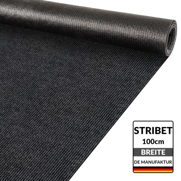 Flurläufer Fahrzeugteppich Schmutzfangmatte Sauberlaufmatte Läufer rutschfest STRIBET Breite 100cm Schwarz